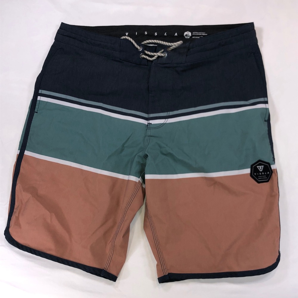 Vissla North Shore Board Shorts Mens 32 Navy Green Clay Coconut Stretch M1131NOR